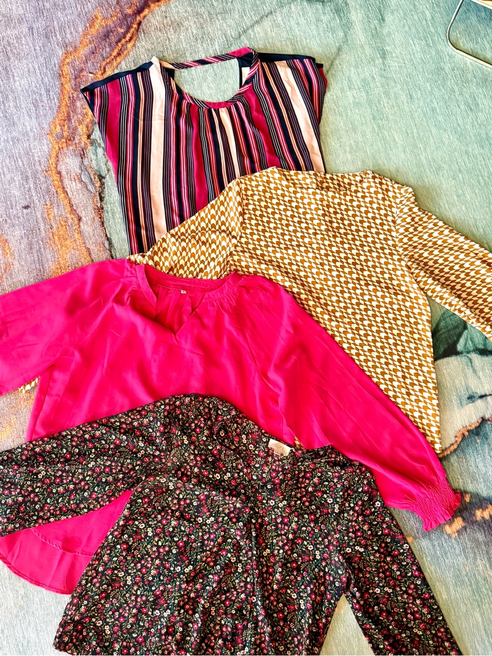 Assorted Women's Blouses - Bright Pink, Patterned Stripes, Houndstooth & Floral